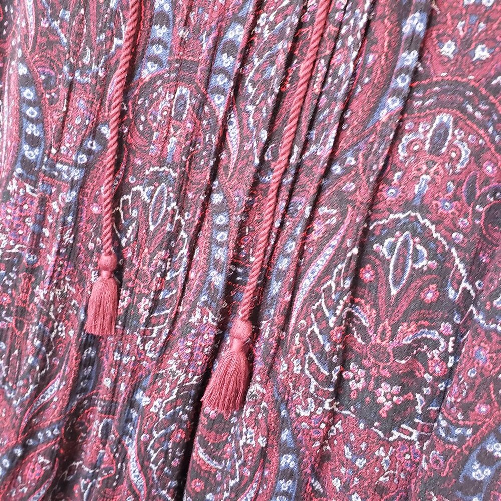 American Eagle Drop Waist Paisley Floral Dress S Maroon Burgundy Peasant Boho - Picture 9 of 10